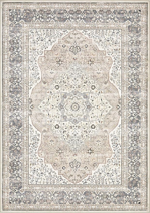 Washable Rug 8x10 Area Rugs for Living Room Bedroom Dining Room Home Office Floor Decor -Stain & Fade Resistant Non Slip Backing Carpet,Ultra-Thin Vintage Large Carpets (Camel/Beige,8'x10')