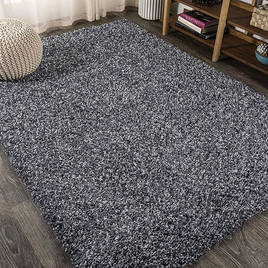 JONATHAN Y Mercer Shag Plush Denim Blue Indoor Area Rug, 3x5, Contemporary, Modern, Easy-Cleaning for Living Room, Bedroom, Kitchen, Pet Friendly, Non-Shedding (MCR106C-3)