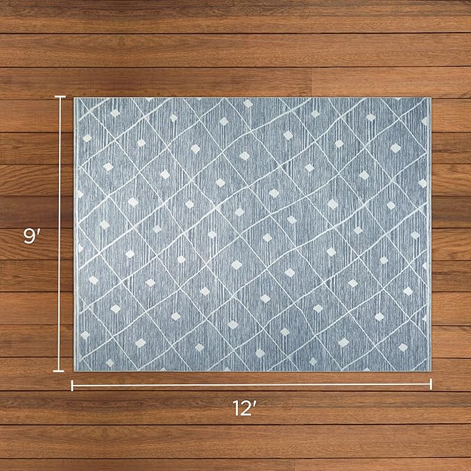 Wyatt & Ash Blue Grey Seta Imagine Printed Chenille 9' x 12' Non Skid & Machine Washable Area Rug