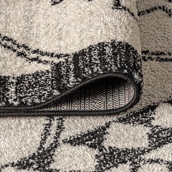 JONATHAN Y Amir Moroccan Beni Souk Cream/Black 5' Round Indoor Area Rug, Bohemian, Scandinavian, Easy-Cleaning for Living Room, Bedroom, Kitchen, Pet Friendly, Non-Shedding (MOH200A-5R)