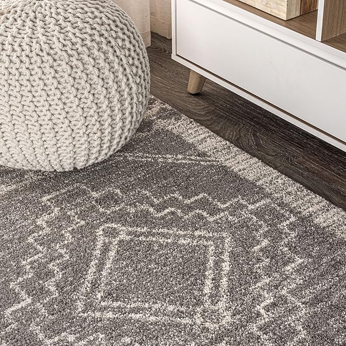 JONATHAN Y Amir Moroccan Beni Souk Gray/Cream 8' Round Indoor Area Rug, Bohemian, Scandinavian, Easy-Cleaning for Living Room, Bedroom, Kitchen, Pet Friendly, Non-Shedding (MOH200C-8R)