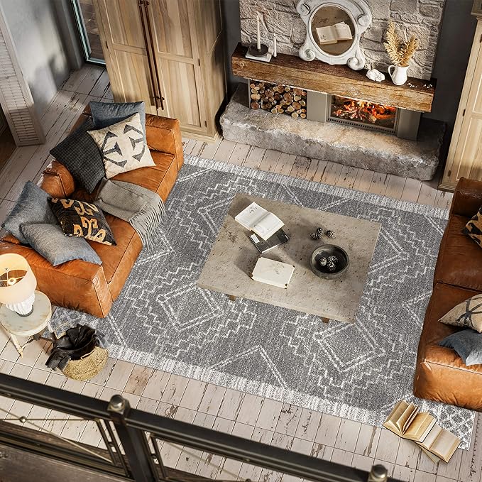 JONATHAN Y Amir Moroccan Beni Souk Gray/Cream Indoor Area Rug, 4x6, Bohemian, Scandinavian, Easy-Cleaning for Living Room, Bedroom, Kitchen, Pet Friendly, Non-Shedding (MOH200C-4)