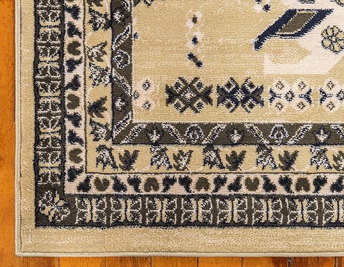 Unique Loom Taftan Collection Border Geometric Tribal Inspired Design Area Rug, 4 ft x 6 ft, Gold/Gray