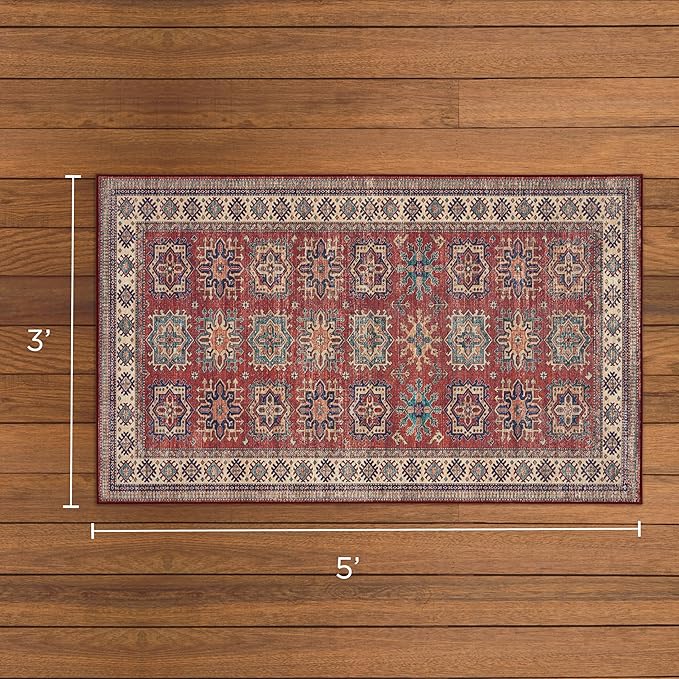 Wyatt & Ash Red Minot Imagine Printed Chenille 3' x 5' Non Skid & Machine Washable Accent Rug