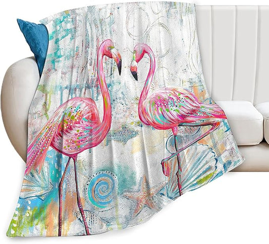 Pink Flamingo Throw Blanket Cozy Plush Flamingos Flannel Fleece Ultra Soft Blankets Lightweight Fuzzy Party Blanket Gifts for Girls Women Men Boys Bed Couch Sofa 80"x60"
