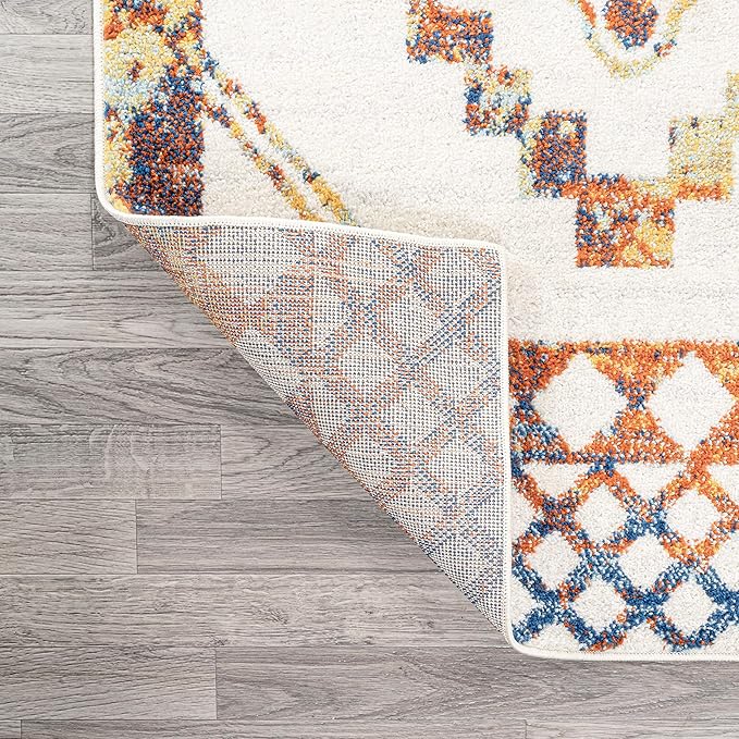JONATHAN Y Amir Moroccan Beni Souk Ivory/Blue/Orange Runner Rug, 2x8, Bohemian, Scandinavian, Easy-Cleaning for Living Room, Bedroom, Kitchen, Pet Friendly, Non-Shedding (MOH200E-28)