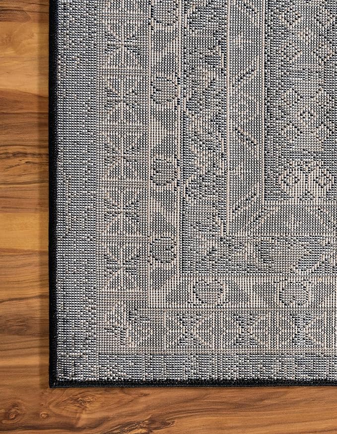 Unique Loom Taftan Collection Border Geometric Tribal Inspired Design Area Rug (4' 0 x 6' 0 Rectangular, Black/ Gray)