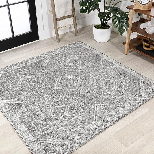 JONATHAN Y Amir Moroccan Beni Souk Gray/Cream 5x5 Square Indoor Area Rug, Bohemian, Scandinavian, Easy-Cleaning for Living Room, Bedroom, Kitchen, Pet Friendly, Non-Shedding (MOH200C-5SQ)