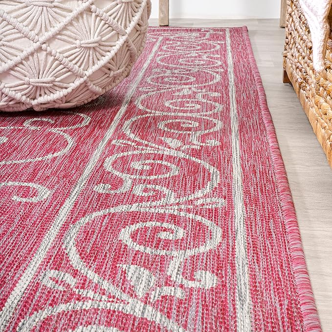 JONATHAN Y Vintage Filigree Indoor Outdoor Area Rug 9X12 Fuchsia/Light Gray, Charleston Textured Weave for Backyard, Patio, Porch, Easy-Cleaning, High Traffic, Pet-Friendly, Non-Shedding (SMB106J-9)