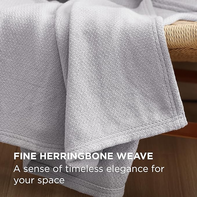 Bedsure GentleSoft 100% Cotton Large Blanket Oversized King for Bed 120x94 inches - Breathable Soft Cozy Herringbone Woven Blanket for Summer, Couch Cover, Grey