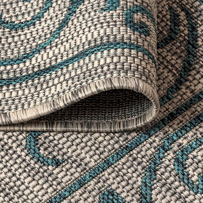 JONATHAN Y Vintage Filigree Indoor Outdoor Runner Rug 2X8 Gray/Teal, Charleston Textured Weave for Backyard, Patio, Porch, Easy-Cleaning, High Traffic, Pet-Friendly, Non-Shedding (SMB106E-28)
