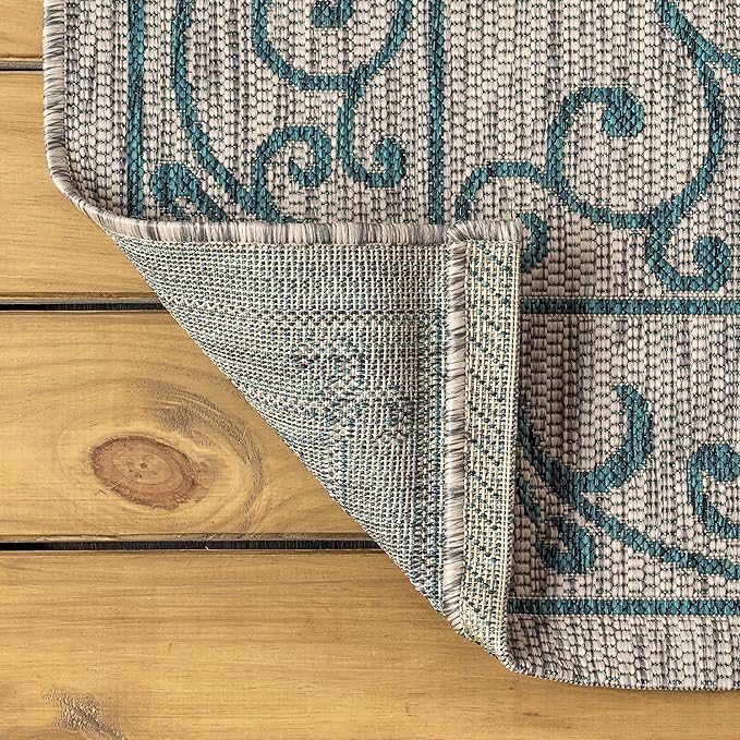 JONATHAN Y Vintage Filigree Indoor Outdoor Area Rug 6X9 Gray/Teal, Charleston Textured Weave for Backyard, Patio, Porch, Easy-Cleaning, High Traffic, Pet-Friendly, Non-Shedding (SMB106E-6)