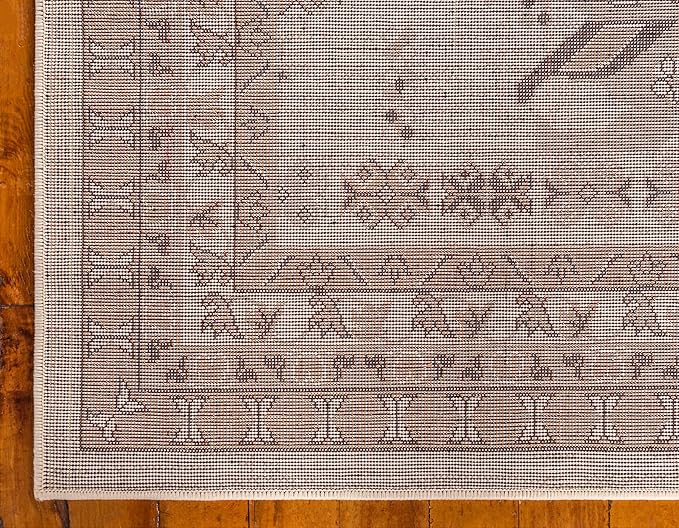 Unique Loom Taftan Collection Border Geometric Tribal Inspired Design Area Rug (4' 0 x 6' 0 Rectangular, Ivory/ Tan)