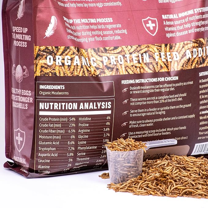 Dusico® Dried Mealworms 5LB Bag of Premium High Protein Non-GMO Chicken Treat & Wild Bird Food - Mealy Worms Additive for Bluebirds Feeder, Poultry, Ducks, Quail, Reptiles & Fish