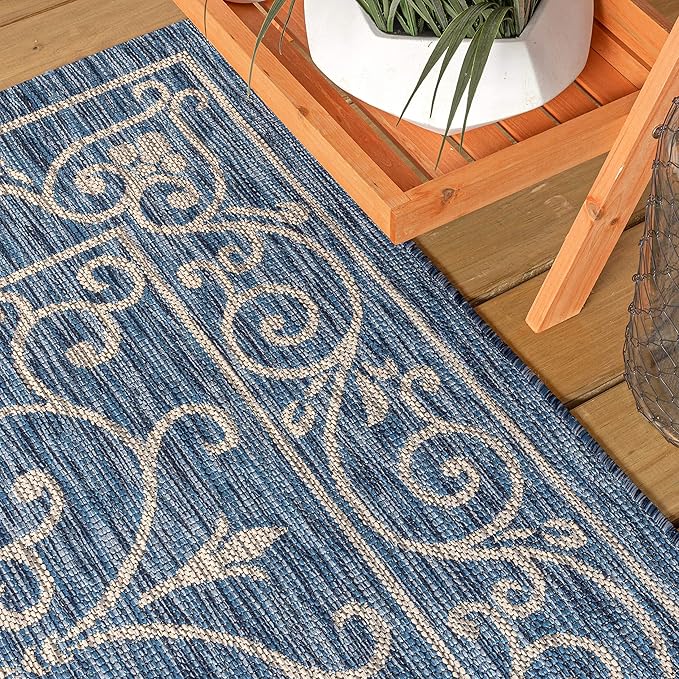 JONATHAN Y Vintage Filigree Indoor Outdoor Area Rug 3X5 Navy/Gray, Charleston Textured Weave for Backyard, Patio, Porch, Easy-Cleaning, High Traffic, Pet-Friendly, Non-Shedding (SMB106D-3)