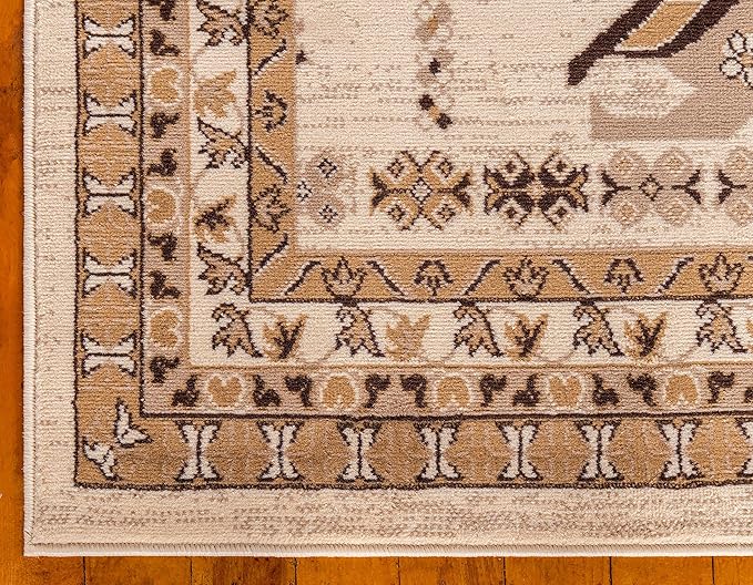 Unique Loom Taftan Collection Border Geometric Tribal Inspired Design Area Rug (4' 0 x 6' 0 Rectangular, Ivory/ Tan)