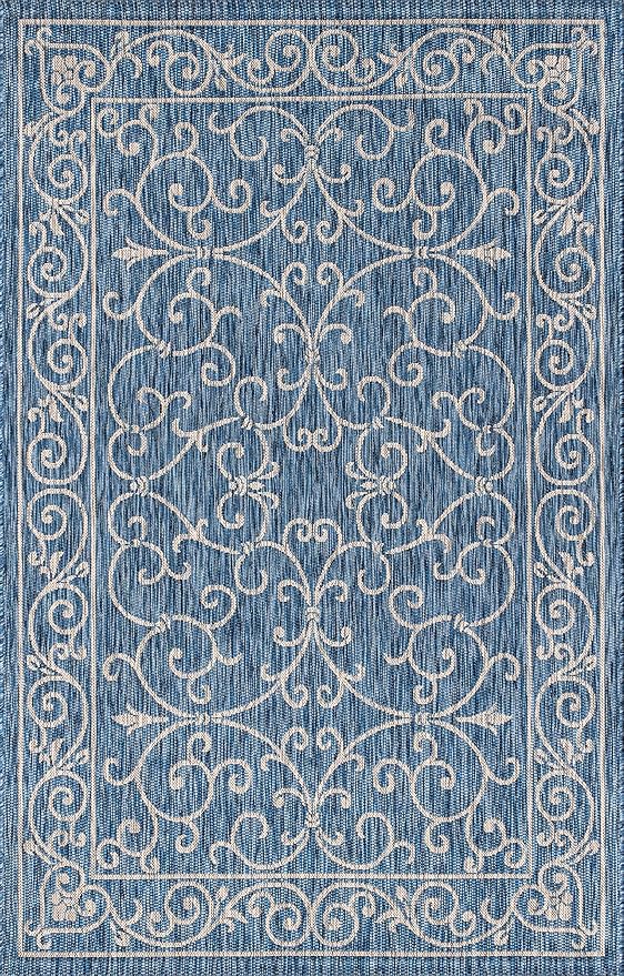 JONATHAN Y Vintage Filigree Indoor Outdoor Area Rug 8X10 Navy/Gray, Charleston Textured Weave for Backyard, Patio, Porch, Easy-Cleaning, High Traffic, Pet-Friendly, Non-Shedding (SMB106D-8)