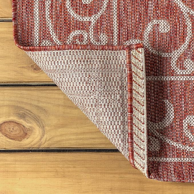 JONATHAN Y Vintage Filigree Indoor Outdoor Round Area Rug 5 Ft Red/Beige, Charleston Textured Weave for Backyard, Patio, Porch, Easy-Cleaning, High Traffic, Pet-Friendly, Non-Shedding (SMB106B-5R)