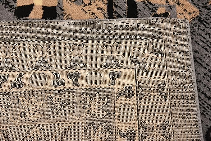 Unique Loom Taftan Collection Border Geometric Tribal Inspired Design Area Rug (7' 0 x 10' 0 Rectangular, Gray/ Black)