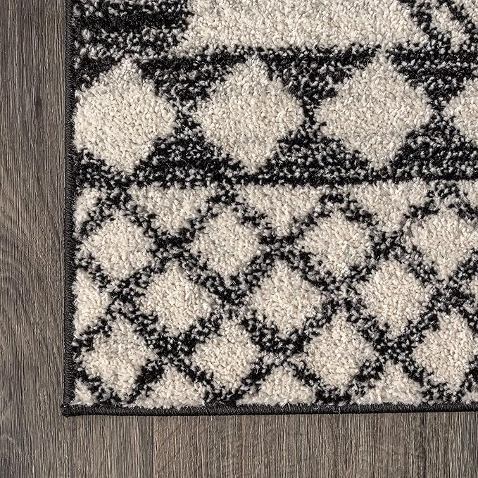 JONATHAN Y Amir Moroccan Beni Souk Cream/Black Runner Rug, 2x8, Bohemian, Scandinavian, Easy-Cleaning for Living Room, Bedroom, Kitchen, Pet Friendly, Non-Shedding (MOH200A-28)
