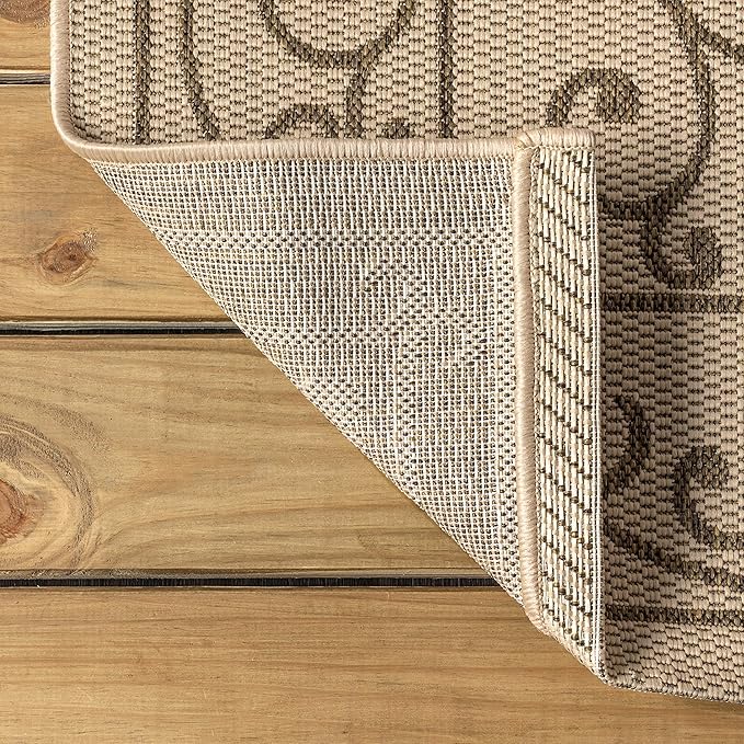 JONATHAN Y Vintage Filigree Indoor Outdoor Square Area Rug 5X5 Beige/Brown, Charleston Textured Weave for Backyard, Patio, Porch, Easy-Cleaning, High Traffic, Pet-Friendly, Non-Shedding (SMB106A-5SQ)