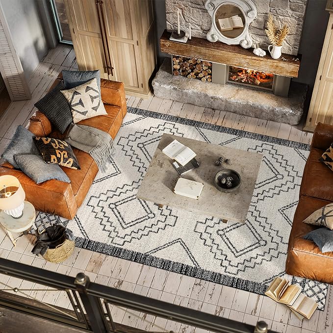 JONATHAN Y Amir Moroccan Beni Souk Cream/Black Indoor Area Rug, 3x5, Bohemian, Scandinavian, Easy-Cleaning for Living Room, Bedroom, Kitchen, Pet Friendly, Non-Shedding (MOH200A-3)