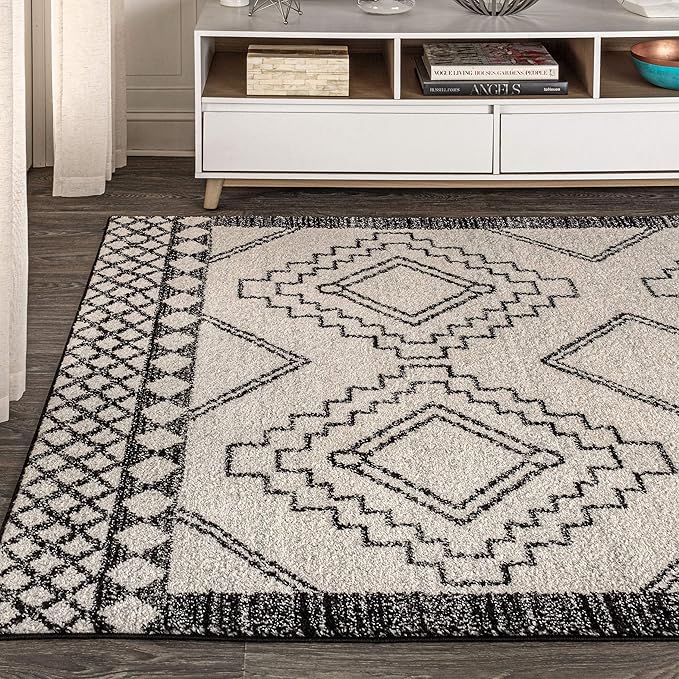 JONATHAN Y Amir Moroccan Beni Souk Cream/Black Indoor Area Rug, 10x14, Bohemian, Scandinavian, Easy-Cleaning for Living Room, Bedroom, Kitchen, Pet Friendly, Non-Shedding (MOH200A-14)