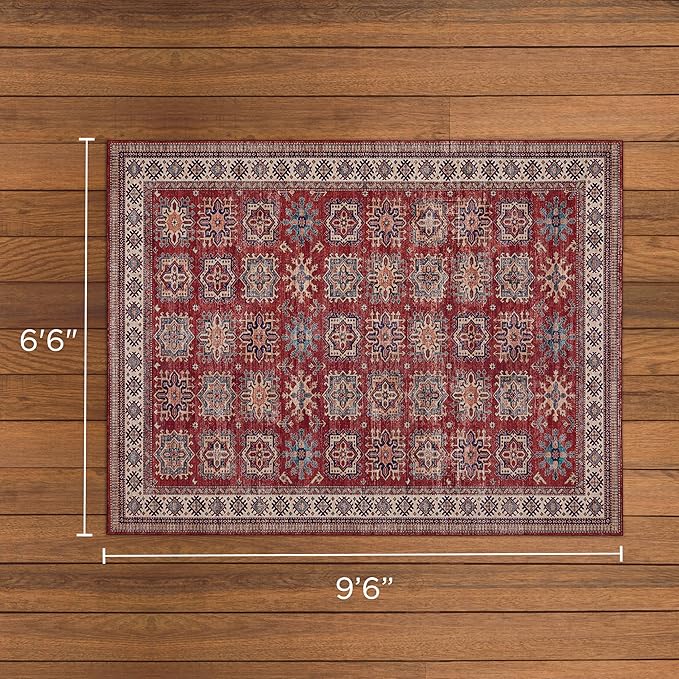 Wyatt & Ash Red Minot Imagine Printed Chenille 6'6" x 9'6" Non Skid & Machine Washable Area Rug