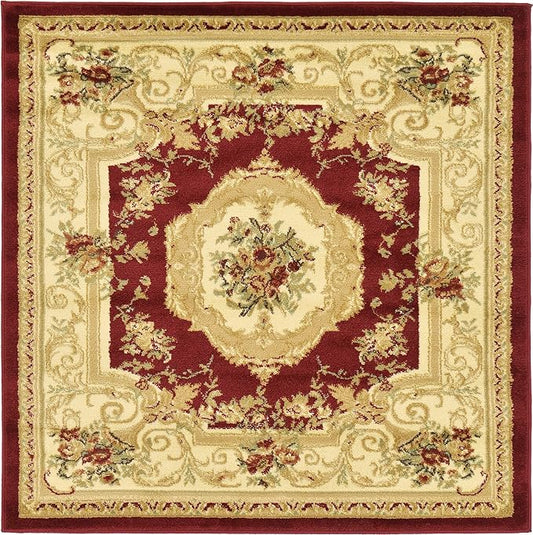 Unique Loom Versailles Collection Traditional Classic Floral Motif Area Rug (4' 0 x 4' 0 Square, Burgundy/ Ivory)
