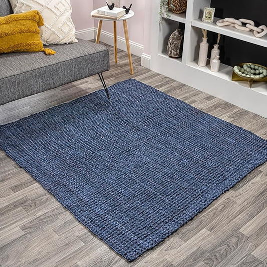 JONATHAN Y Pata Hand Woven Chunky Jute Navy 9x9 Square Indoor Area Rug, Bohemian, Rustic, Cottage, Easy-Cleaning for Living Room, Bedroom, Kitchen, Non-Shedding (NRF102D-9SQ)