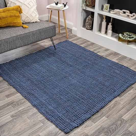 JONATHAN Y Pata Hand Woven Chunky Jute Navy 8x8 Square Indoor Area Rug, Bohemian, Rustic, Cottage, Easy-Cleaning for Living Room, Bedroom, Kitchen, Non-Shedding (NRF102D-8SQ)