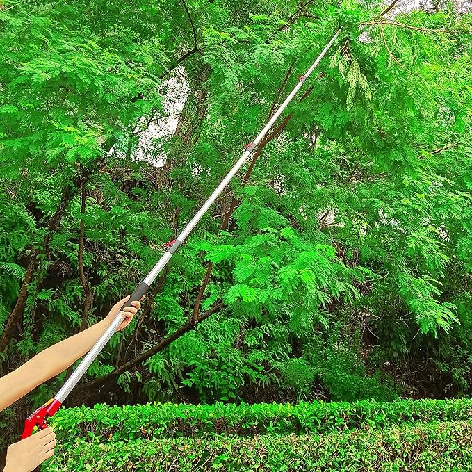 5.4-14.8 FT Tree Pruner Extendable 4 Sections, Telescopic Cut and Hold Trimmers Pole Saws Trimming Long Reach Pruning Shears Branch Cutter Clipper Bypass Lopper Fruit Picker