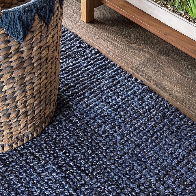JONATHAN Y Pata Hand Woven Chunky Jute Navy 8x8 Square Indoor Area Rug, Bohemian, Rustic, Cottage, Easy-Cleaning for Living Room, Bedroom, Kitchen, Non-Shedding (NRF102D-8SQ)