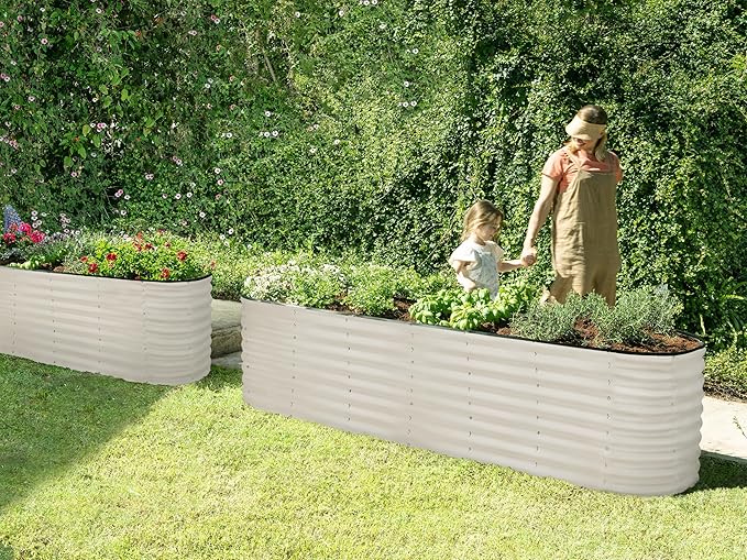 Plant & Plot Galvanized Raised Garden Beds Outdoor // 8×2×2 ft Planter Raised Beds for Gardening, Vegetables, Flowers (White) // Large Metal Garden Box // Patented Tool-Free Design