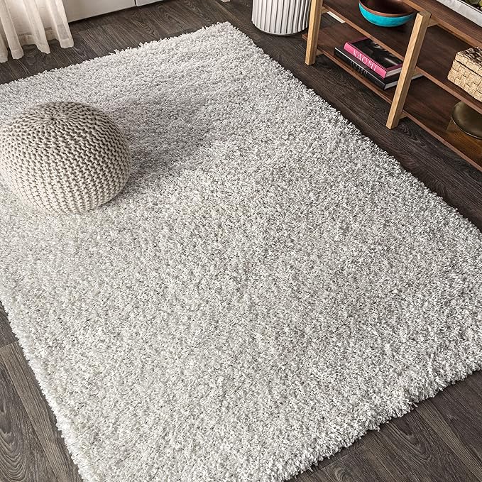 JONATHAN Y Mercer Shag Plush White Indoor Area Rug, 4x6, Transitional, Modern, Easy-Cleaning for Living Room, Bedroom, Kitchen, Pet Friendly, Non-Shedding (MCR106A-4)