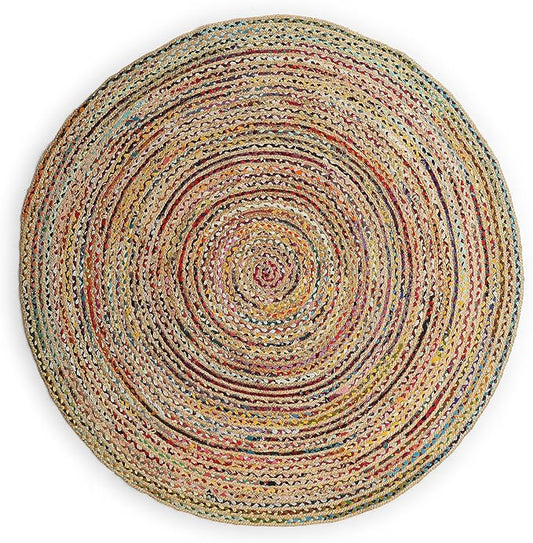 REDEARTH · Jute Cotton Chindi Area Rug - 5' Round Rug, Handwoven, Non-Shedding, Soft & Durable – Multi Tones for Home Décor in Living Room, Dining Room, Bedroom