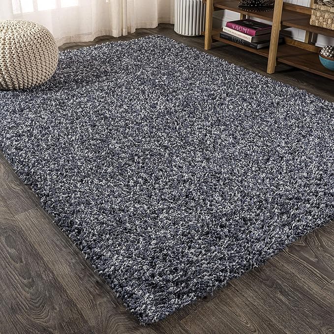 JONATHAN Y Mercer Shag Plush Denim Blue Indoor Area Rug, 3x5, Contemporary, Modern, Easy-Cleaning for Living Room, Bedroom, Kitchen, Pet Friendly, Non-Shedding (MCR106C-3)