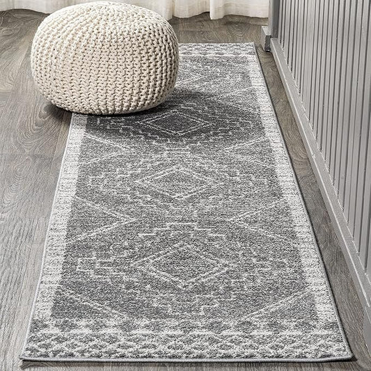 JONATHAN Y Amir Moroccan Beni Souk Gray/Cream Runner Rug, 2x10, Bohemian, Scandinavian, Easy-Cleaning for Living Room, Bedroom, Kitchen, Pet Friendly, Non-Shedding (MOH200C-210)
