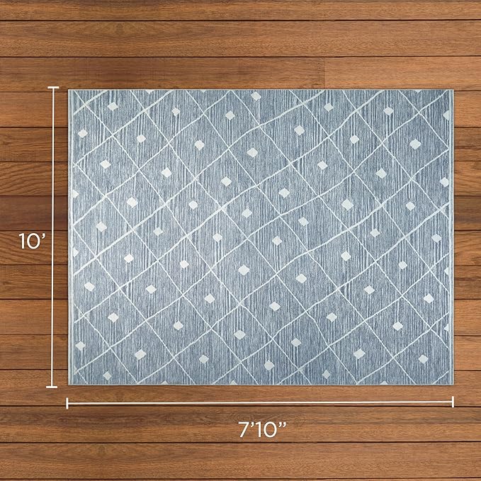 Wyatt & Ash Blue Grey Seta Imagine Printed Chenille 7'10" x 10' Non Skid & Machine Washable Area Rug