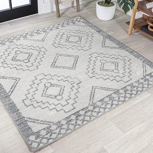 JONATHAN Y Amir Moroccan Beni Souk Cream/Gray 5x5 Square Indoor Area Rug, Bohemian, Scandinavian, Easy-Cleaning for Living Room, Bedroom, Kitchen, Pet Friendly, Non-Shedding (MOH200B-5SQ)