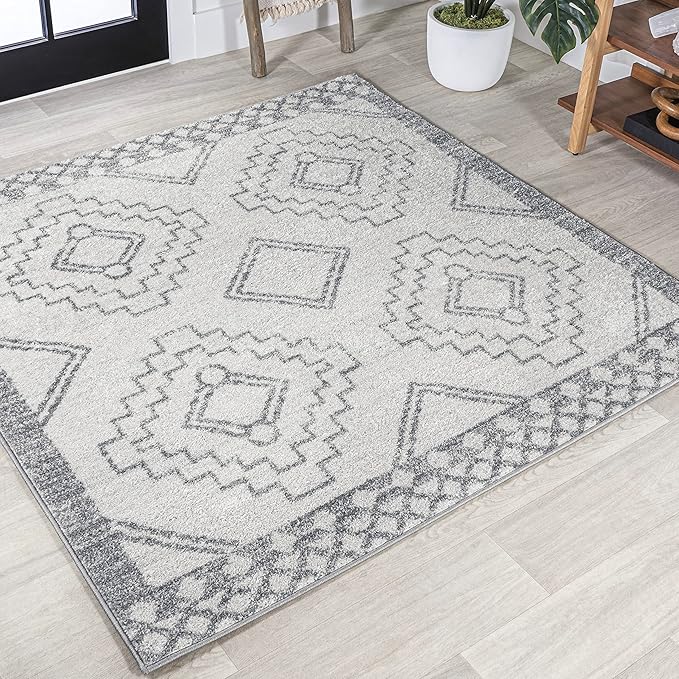 JONATHAN Y Amir Moroccan Beni Souk Cream/Gray 3x3 Square Indoor Area Rug, Bohemian, Scandinavian, Easy-Cleaning for Living Room, Bedroom, Kitchen, Pet Friendly, Non-Shedding (MOH200B-3SQ)