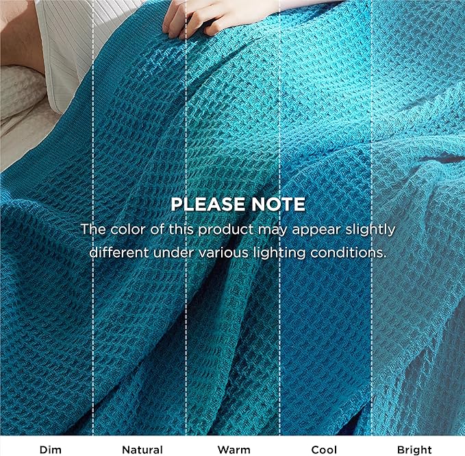 Bedsure Gentlesoft 100% Cotton Blanket Queen Size for Bed - Breathable and Soft, Thick Cozy Waffle Weave Christmas Blanket Gift for Women, Teal, 90x90 Inches