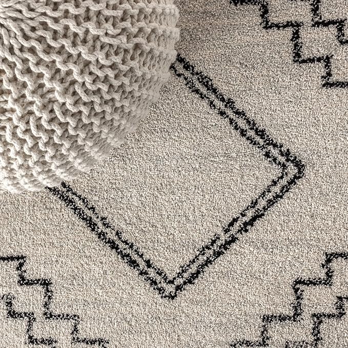 JONATHAN Y Amir Moroccan Beni Souk Cream/Black 8' Round Indoor Area Rug, Bohemian, Scandinavian, Easy-Cleaning for Living Room, Bedroom, Kitchen, Pet Friendly, Non-Shedding (MOH200A-8R)