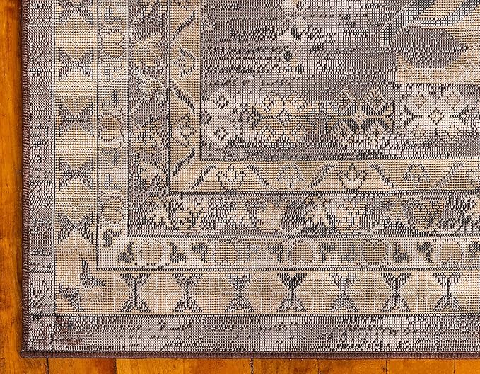 Unique Loom Taftan Collection Border Geometric Tribal Inspired Design Area Rug (8' 0 x 8' 0 Square, Brown/ Tan)