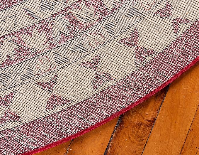Unique Loom Taftan Collection Border Geometric Tribal Inspired Design Area Rug (8' 0 x 8' 0 Round, Red/ Gold)